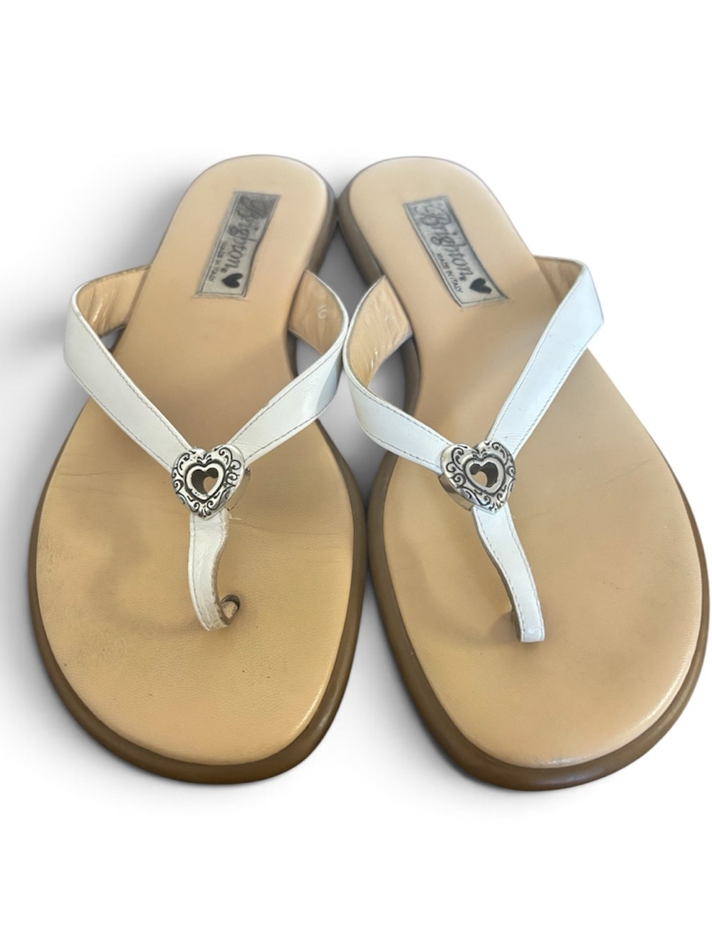 Brighton Italy Joy Silver Heart Leather Flip Flop Sandals